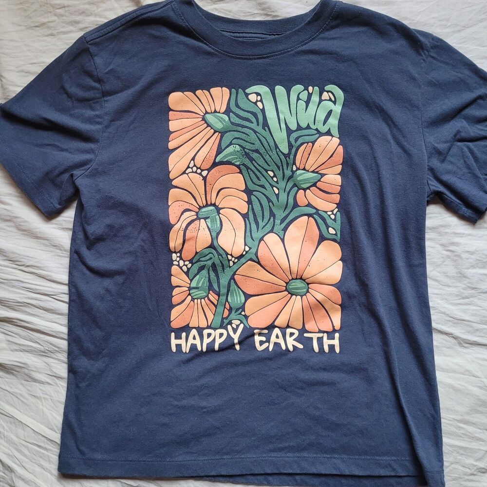 Happy Earth Graphic T-Shirt Mens Medium White Organic Cotton Eco Conscious Merch